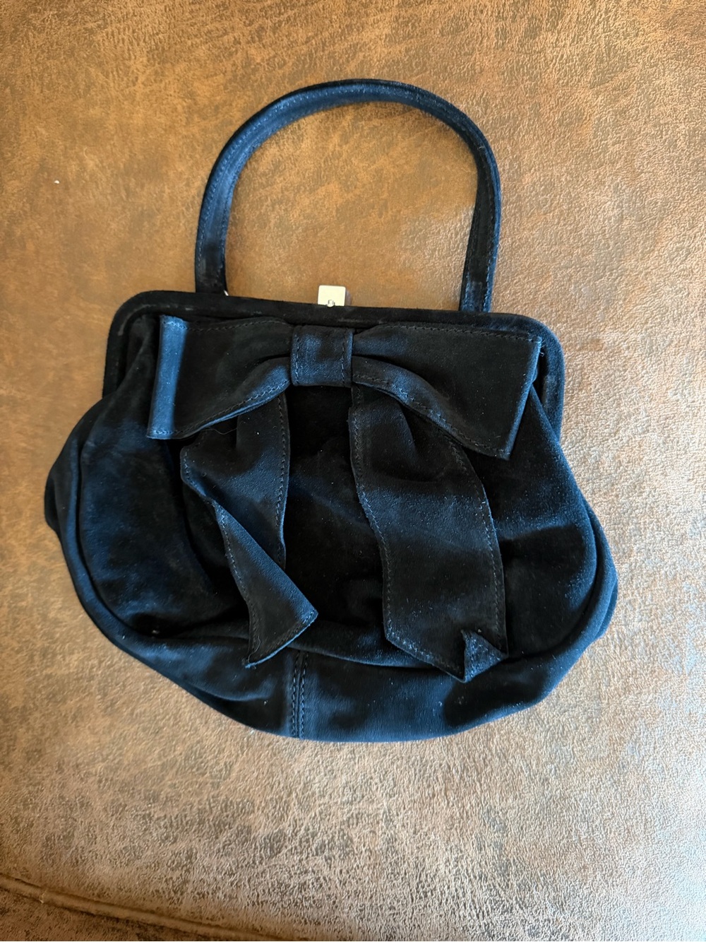 Vintage Black Velvet Bow Top-Handle Clutch